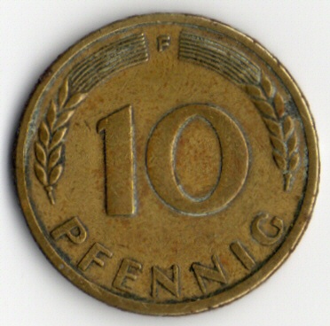Picture of the reverse of a 1949 10 Pfennig piece
