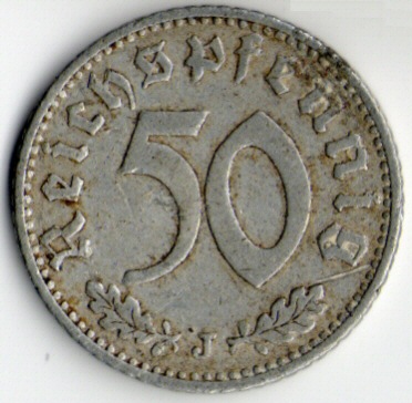 Picture of the reverse of a 1935 50 Reichspfennig piece
