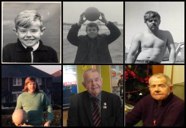 Montage of photos of Brian Stapley (1946-2022) from childhood to old age