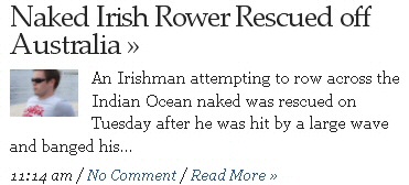 Online newspaper clipping saying that a naked sailor had 'banged his...'