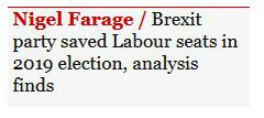 Screenshot from the Guardian about how the Brexit Party prevented a Tory landslide in 2019