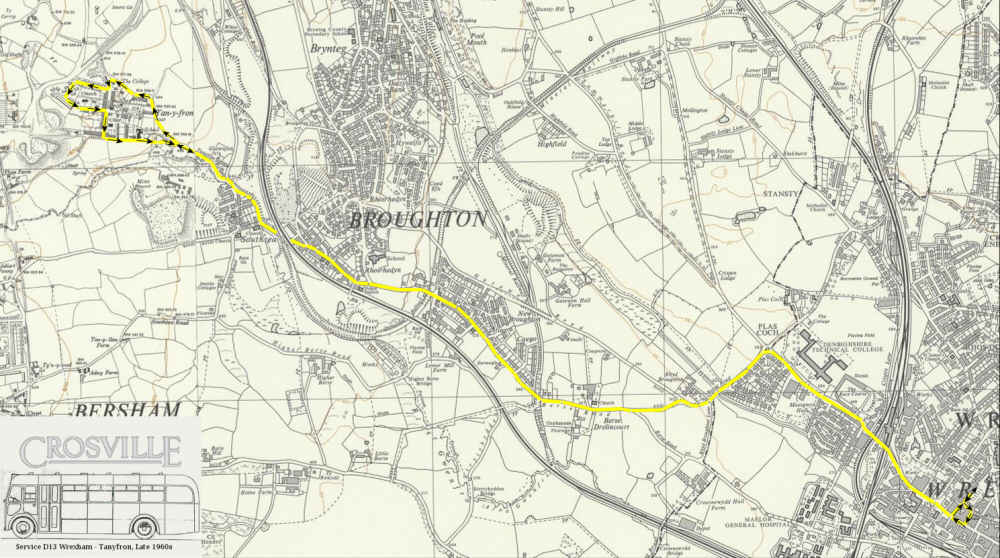 Old map showing a bus route