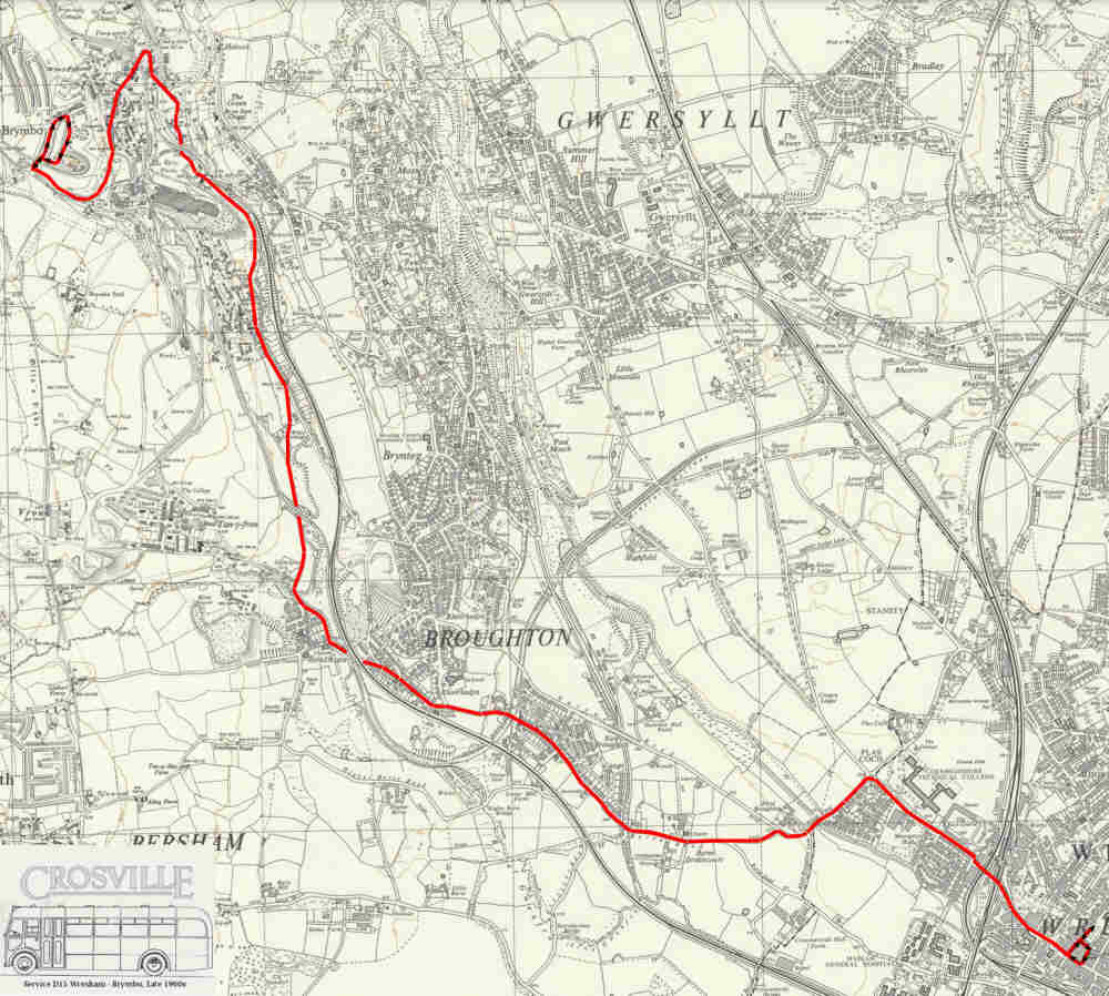 Old map showing a bus route