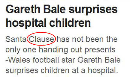 Screenshot from the BBC News website referring to 'Santa Clause'