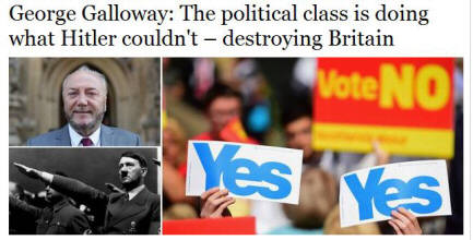 Screenshot of the site of 'The Independent' (sic) showing a picture of Hitler to accompany a piece about Scottish independence by George Galloway
