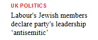 Screenshot: 'Labour's Jewish members declare party's leadership 'antisemitic''