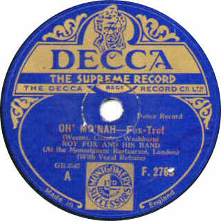 Picture of the label of 'Oh' Mo'nah' by Roy Fox And His Band