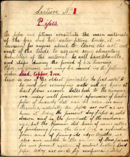 Scan of a page of hand-written notes about pipes
