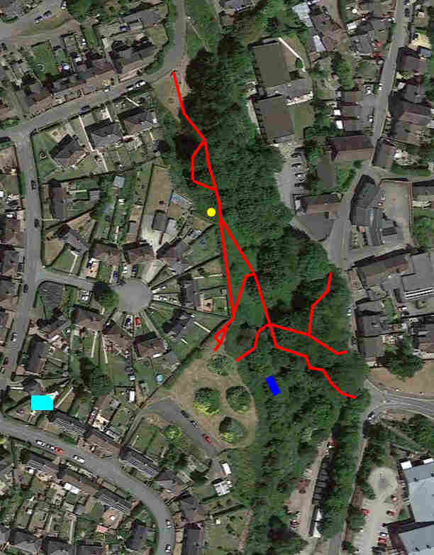 Path routes superimposed on a satellite image