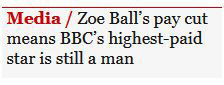 Screenshot from the Guardian: 'Zoe Ball's pay cut means BBC's highest-paid star is still a man