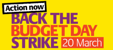 Graphic saying 'Back The Budget Day Strike'