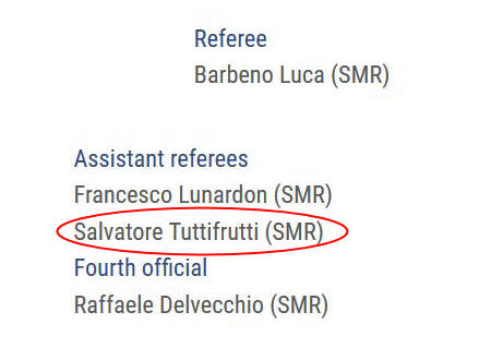 List of football officials, including that of one 'Salvatore Tuttifrutti'
