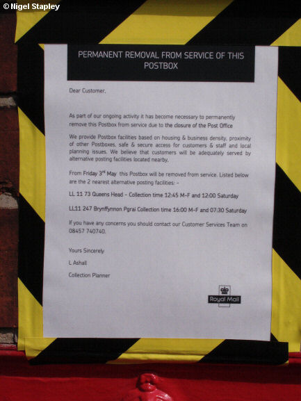 Notice advising of the closure of a postbox
